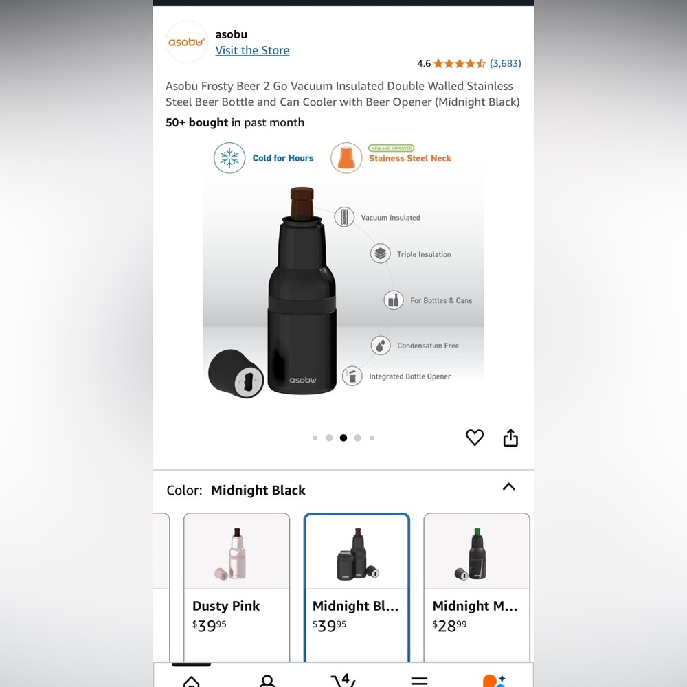 Midnight Black Beer Bottle and Can Cooler